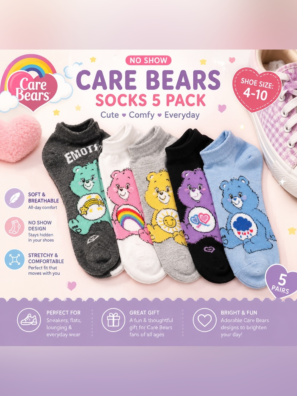 🩷. 6053. 🟰 Care Bears 5 pack Socks Set